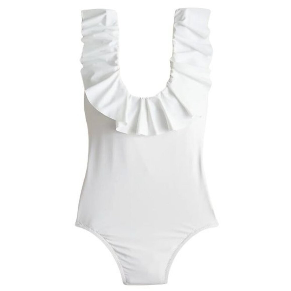 J. Crew Swimsuit Ruffle Scoopback One piece in White Size 8 NWT